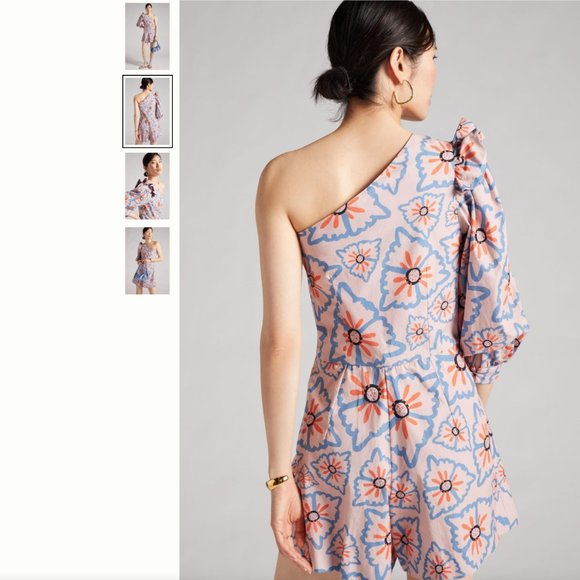 Anthro Atelier one sleeve Nadia floral romper lavender purple M - Picture 3 of 15